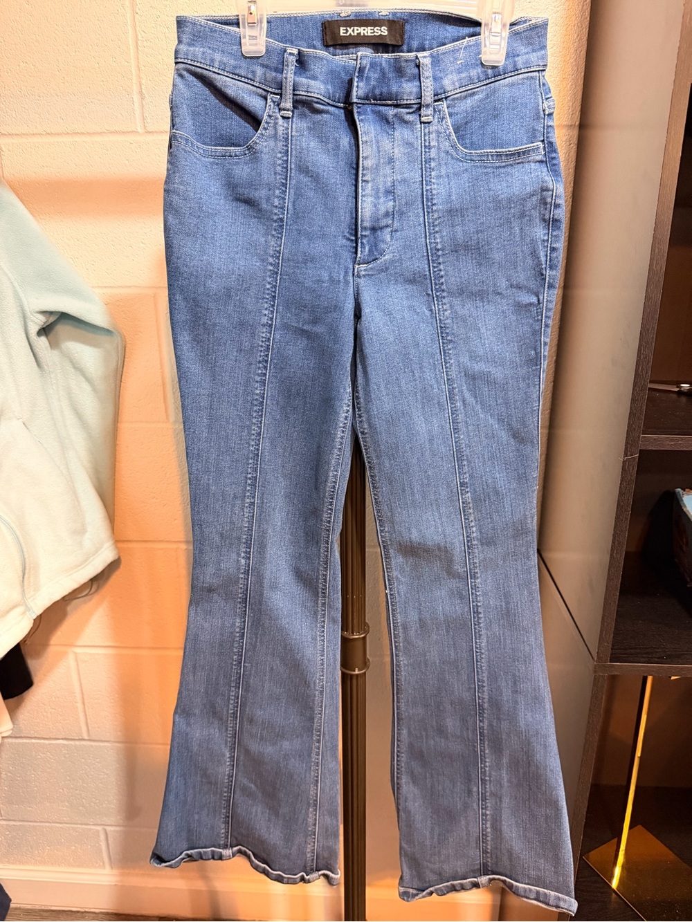 Express Light Blue Seam-Front Flare Jeans